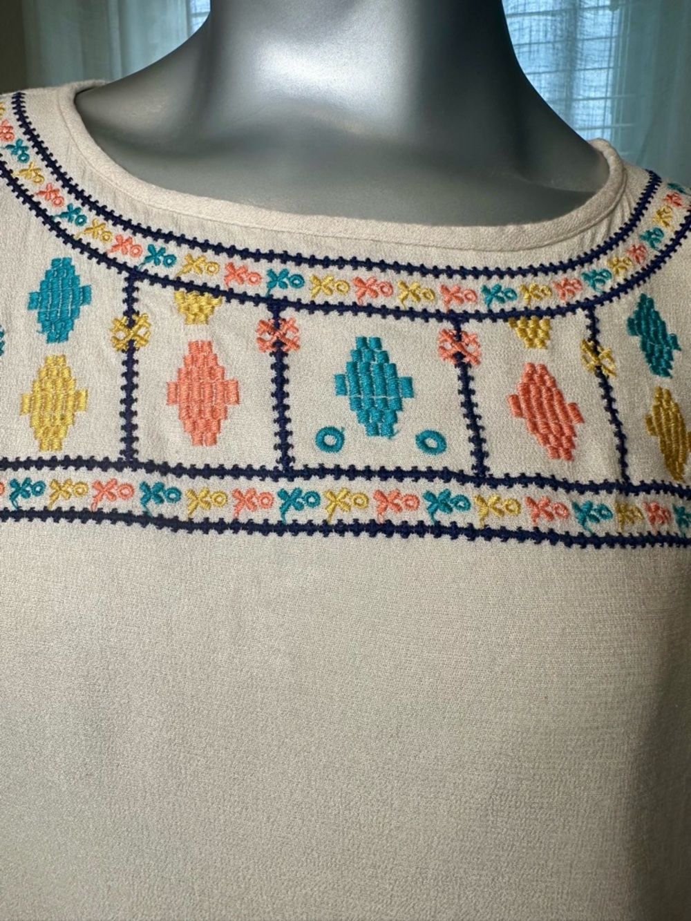 Anthropologie THML Embroidered Cream Blouse Medium Boho Cottagecore Festival - Picture 2 of 6